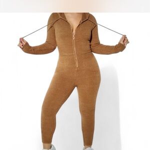 YITTY Tan Women's Jumpsuit heart pockets teddy one piece